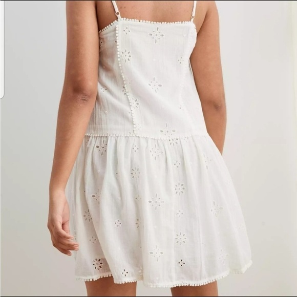 Aerie White Eyelet Cotton Sundress Adjustable Straps Lined Summer Dress Large - Picture 3 of 15